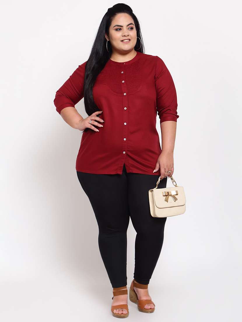 maroon solid regular top - 18171219 -  Standard Image - 3