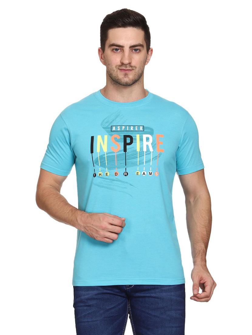 turquoise cotton chest print tshirt - 18172494 - Zoom Image - 0