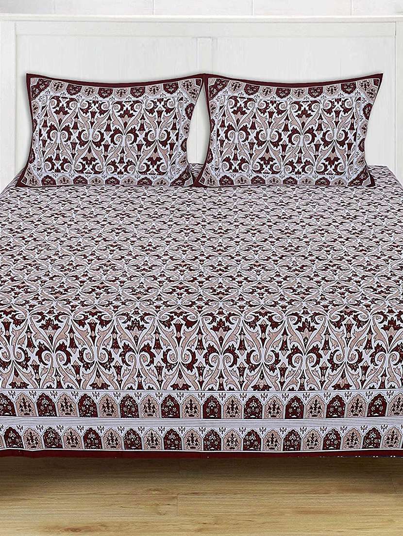 brask india tc 250 cotton floral print bedsheet with two pillow covers (bedsheet 90 x 108 inch)