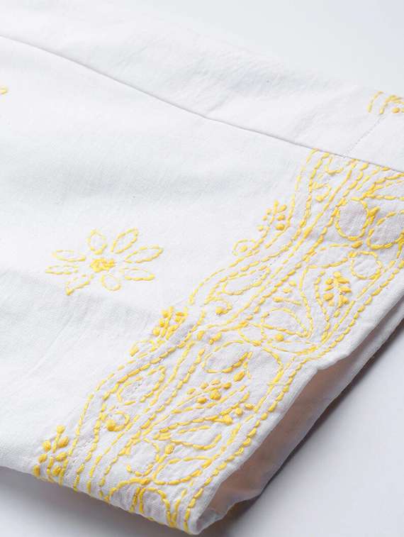 ada hand embroidered yellow/white cotton lucknowi chikankari unstitched suit piece	 - 18172879 -  Standard Image - 3