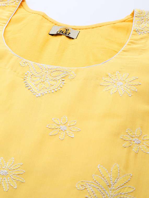 ada hand embroidered yellow/white cotton lucknowi chikankari unstitched suit piece	 - 18172879 -  Standard Image - 5