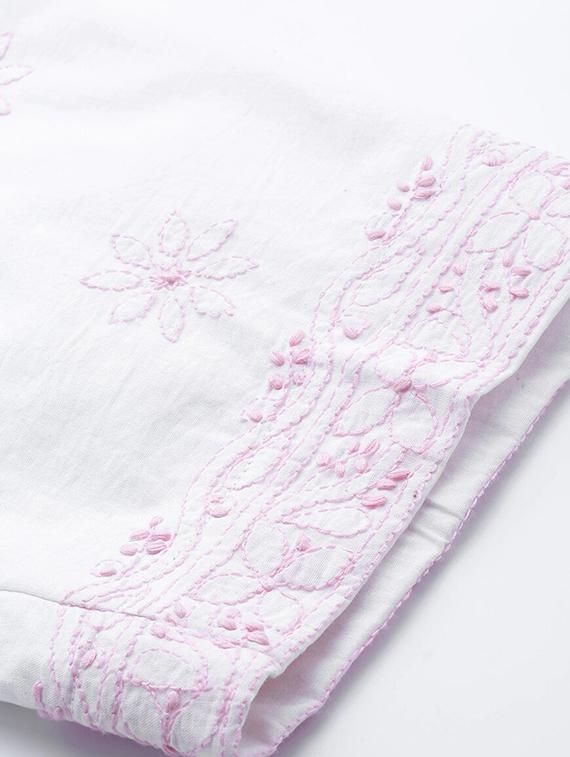 ada hand embroidered pink/white cotton lucknowi chikankari unstitched suit piece - 18172880 - Standard Image - 3