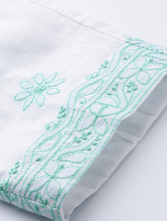 ada hand embroidered sea green cotton lucknowi chikankari unstitched suit piece - 18172881 - Standard Image - 3