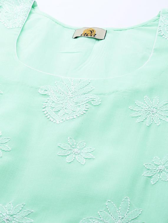 ada hand embroidered sea green cotton lucknowi chikankari unstitched suit piece - 18172881 - Standard Image - 5