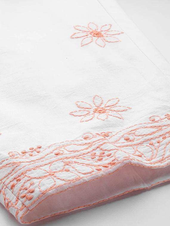 ada hand embroidered peach/white cotton lucknowi chikankari unstitched suit piece - 18172882 - Standard Image - 3