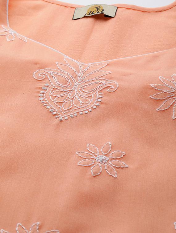 ada hand embroidered peach/white cotton lucknowi chikankari unstitched suit piece - 18172882 - Standard Image - 5