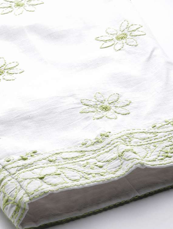 ada hand embroidered green/white cotton lucknowi chikankari unstitched suit piece	 - 18172883 -  Standard Image - 3
