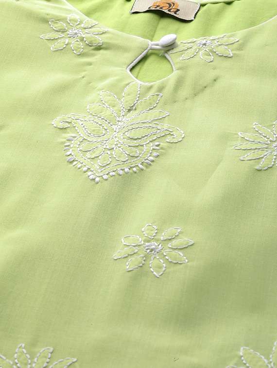ada hand embroidered green/white cotton lucknowi chikankari unstitched suit piece	 - 18172883 -  Standard Image - 5
