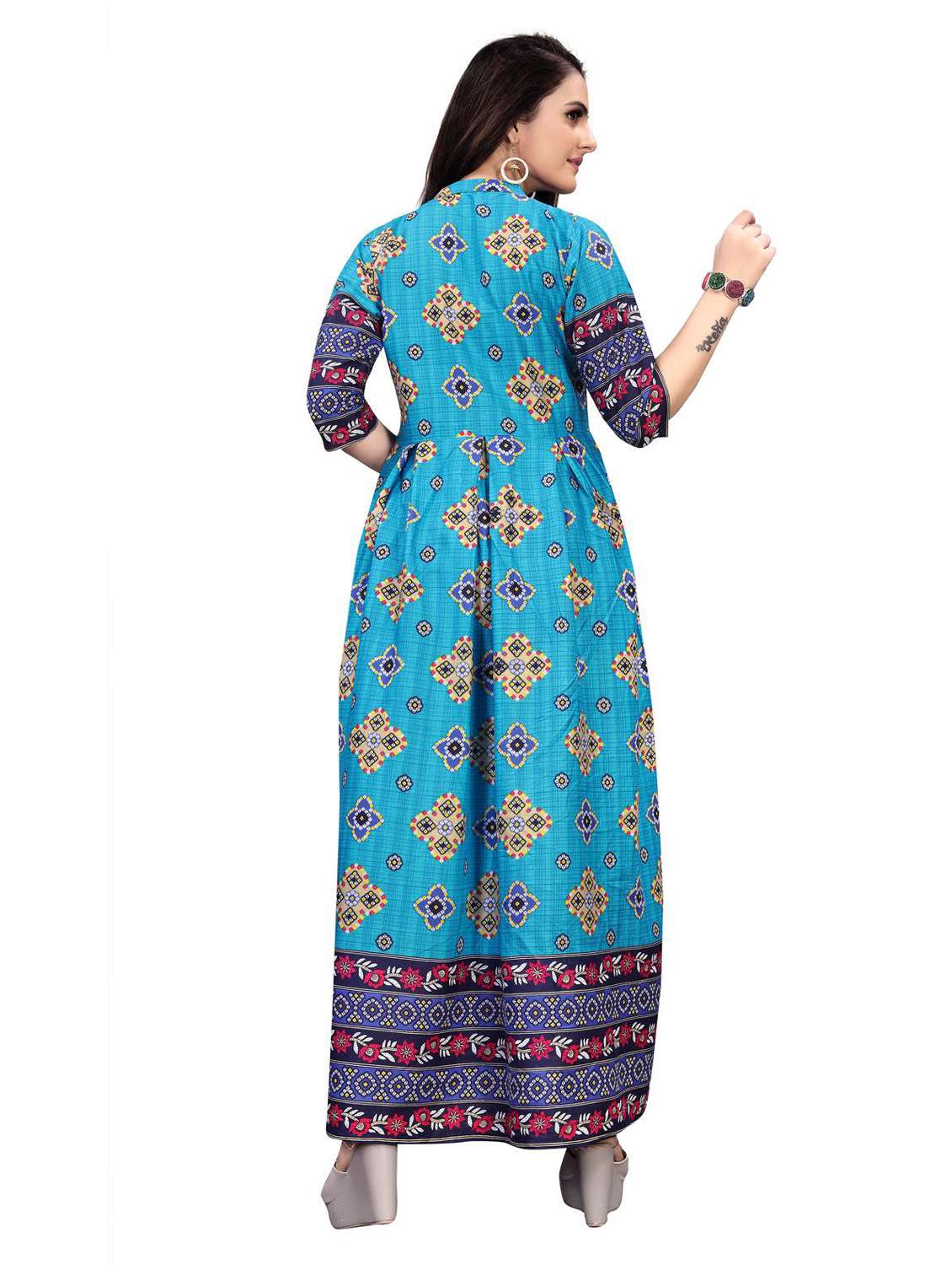 printed rayon fit & flare gown - 18176148 -  Standard Image - 3