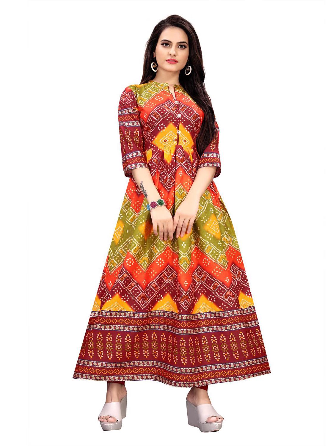 printed rayon fit & flare gown - 18176153 - Zoom Image - 0