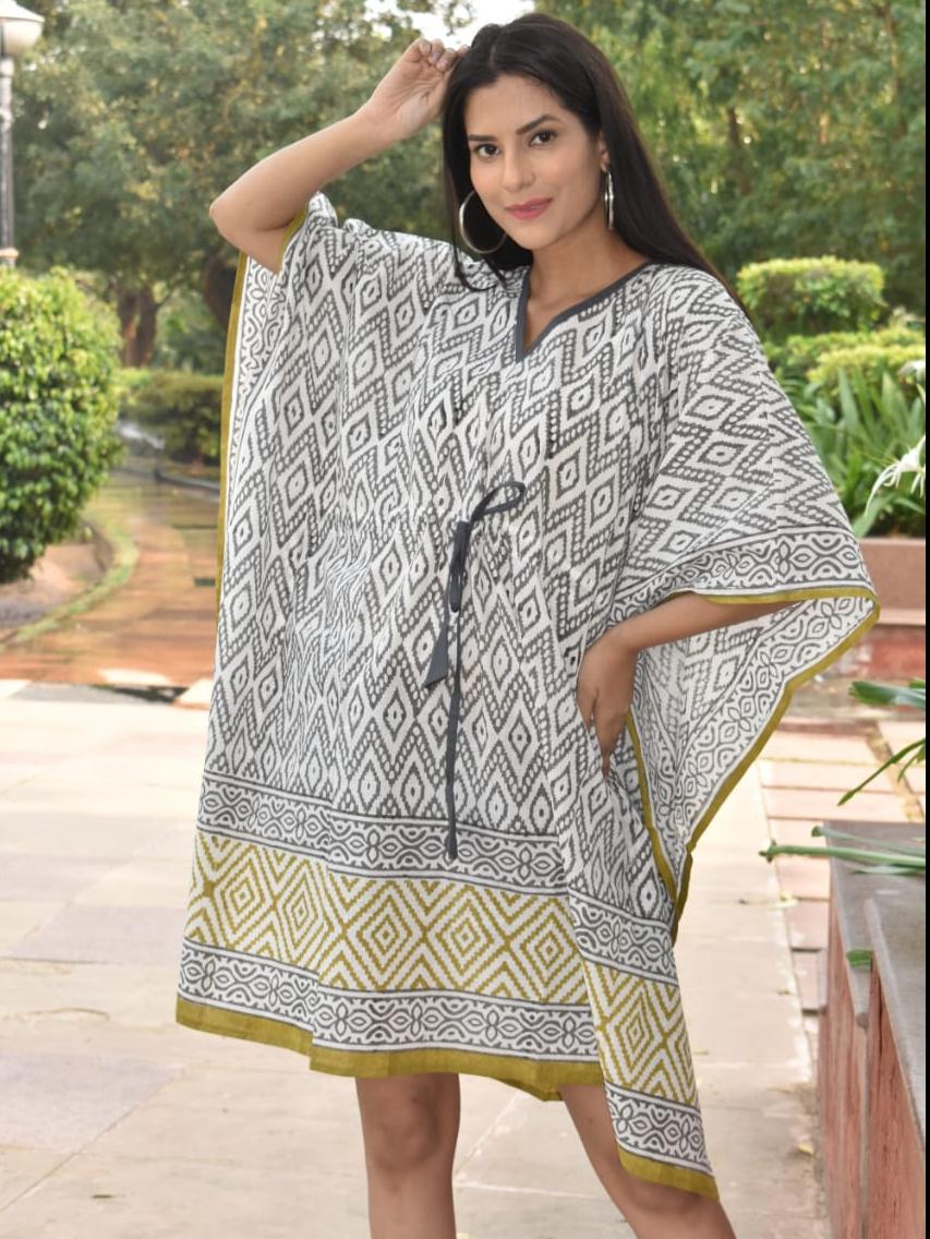 exclusive hand block printed kaftan - 18177593 - Zoom Image - 0