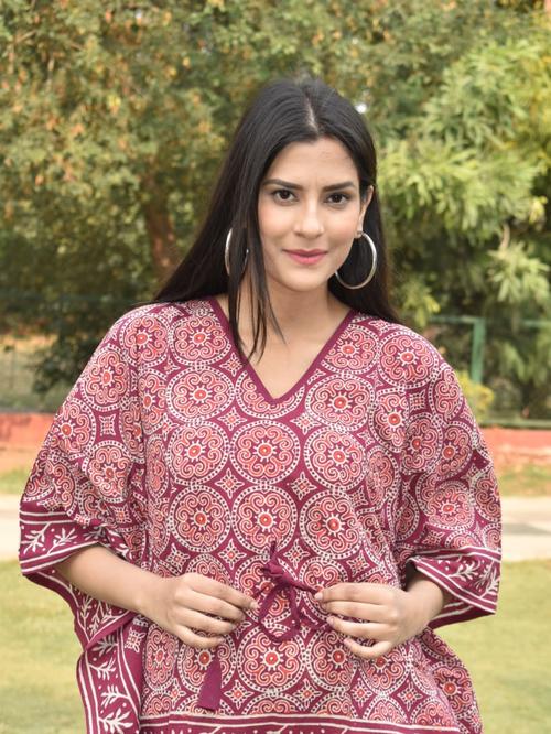 exclusive hand block printed kaftan - 18178156 - Standard Image - 0