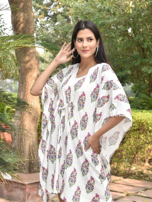 exclusive hand block printed kaftan - 18178171 - Standard Image - 0