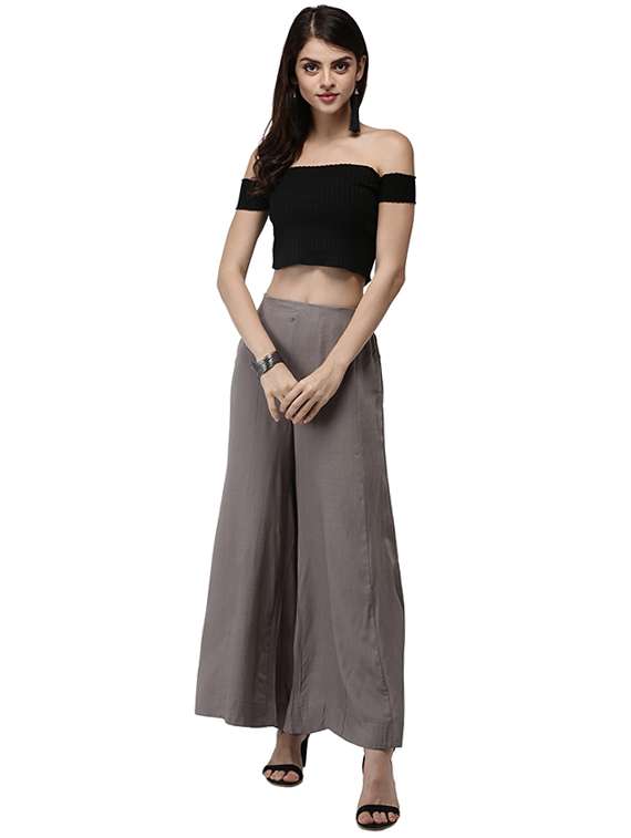 grey rayon flared palazzo - 18178654 -  Standard Image - 3