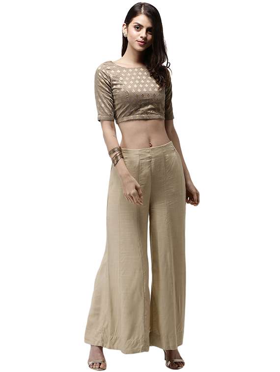 beige solid flared palazzo - 18178655 -  Standard Image - 3