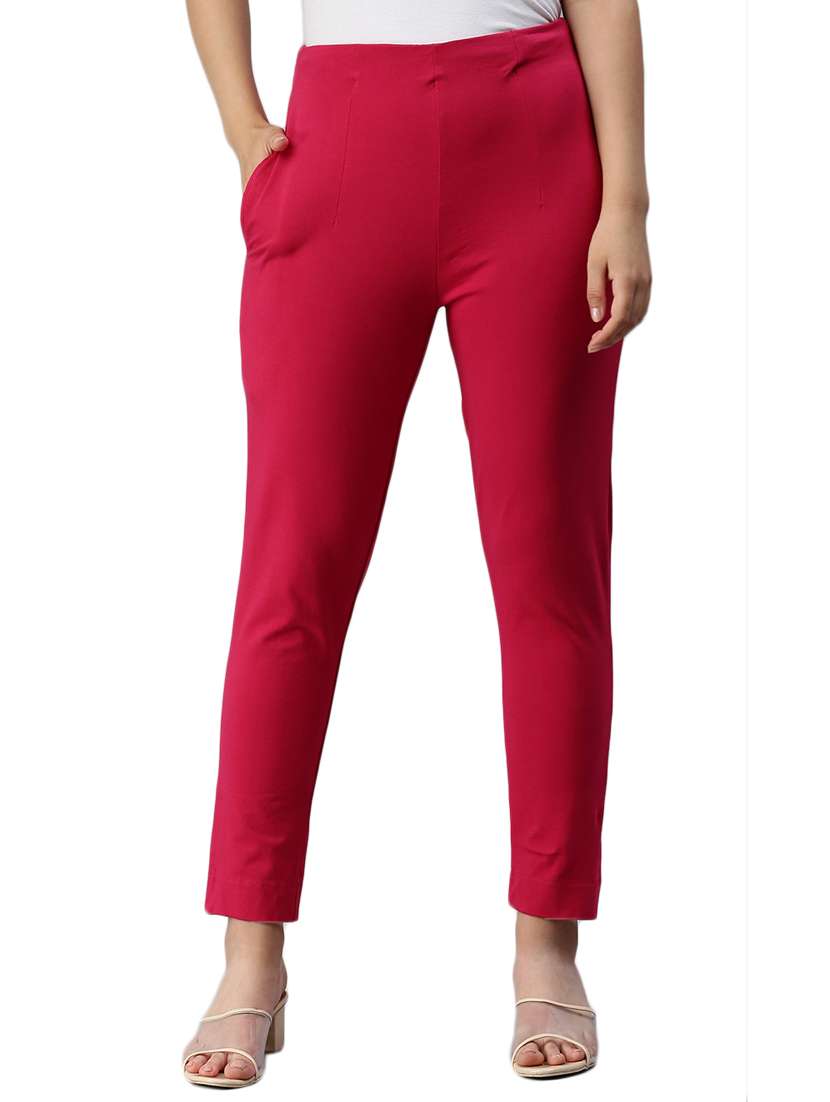 pink cotton straight tapered pant - 18178797 -  Zoom Image - 0