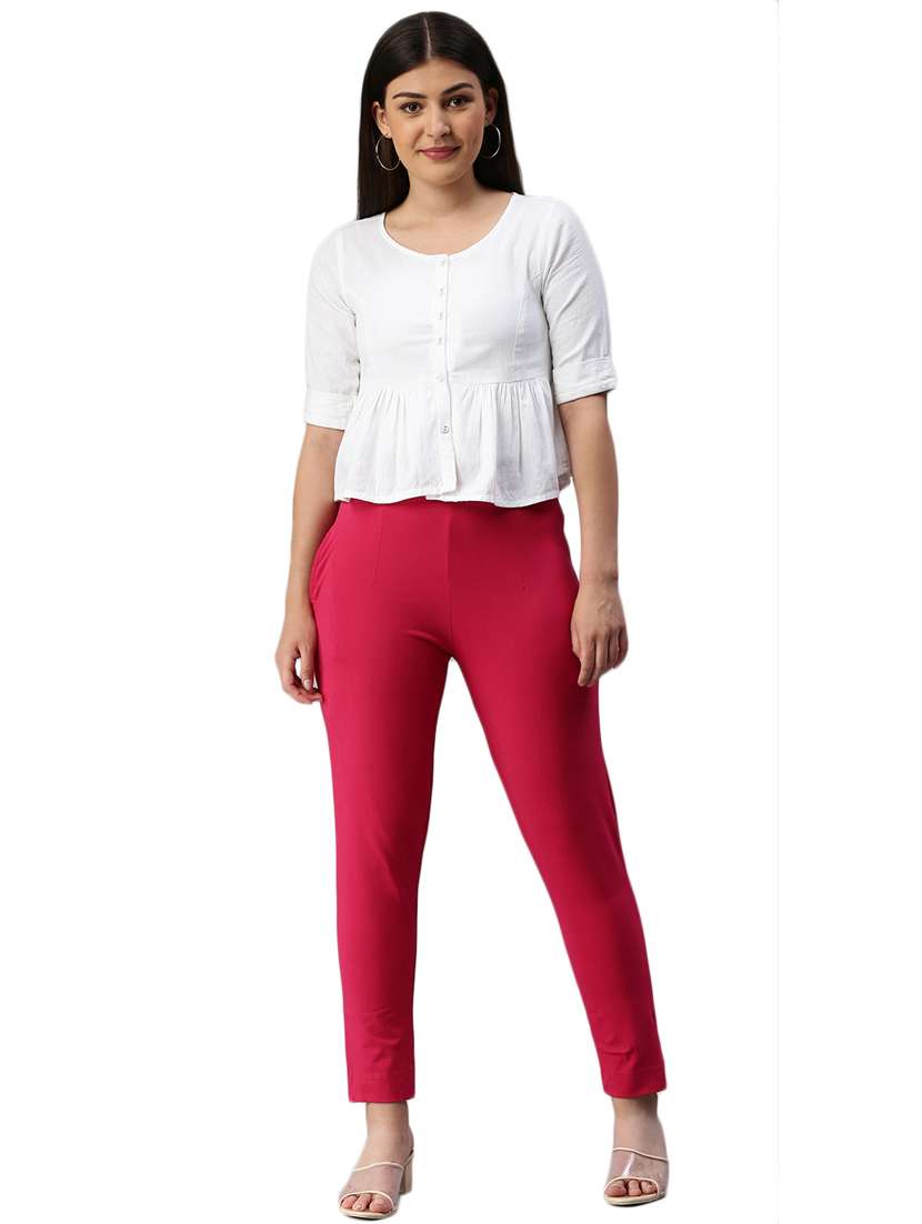 pink cotton straight tapered pant - 18178797 - Standard Image - 3
