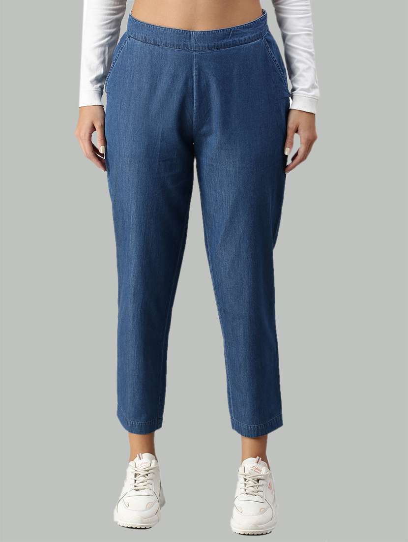 blue cotton flat front trouser - 18178806 - Zoom Image - 0