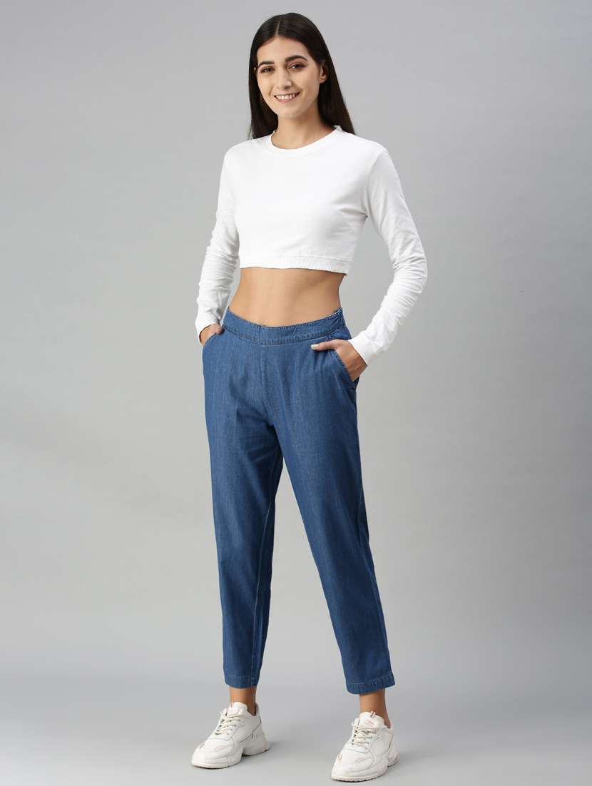 blue cotton flat front trouser - 18178806 - Standard Image - 3