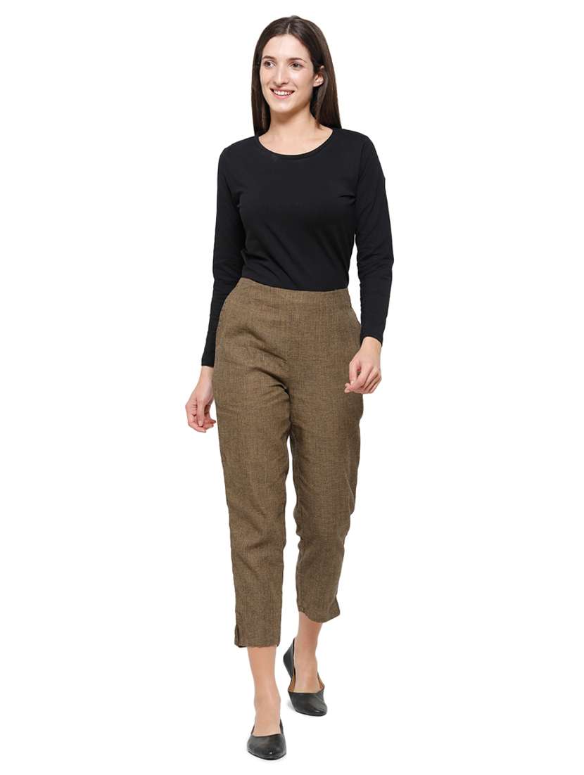 brown cotton straight tapered pant - 18178807 -  Standard Image - 3