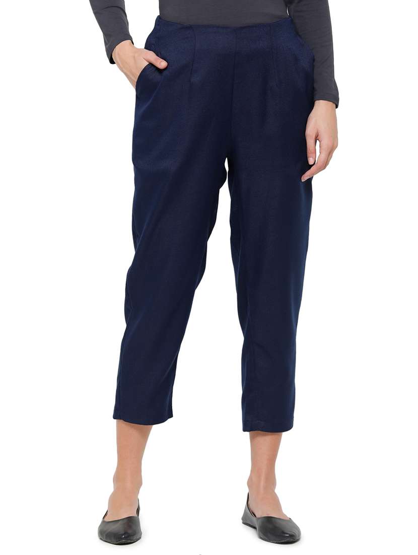 navy blue rayon trousers - 18178809 -  Zoom Image - 0