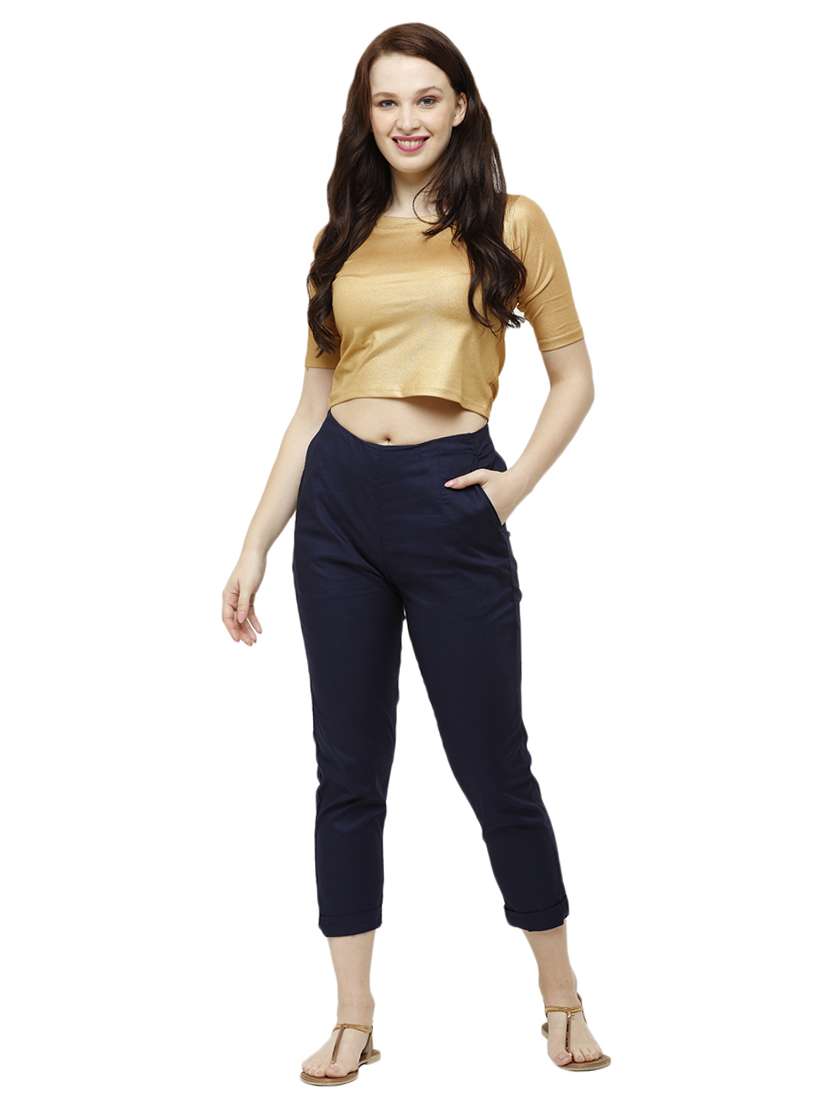 navy blue viscose straight tapered pant - 18178818 -  Standard Image - 3