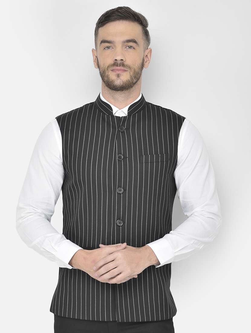 black stripe classic nehru jacket - 18178891 - Zoom Image - 0