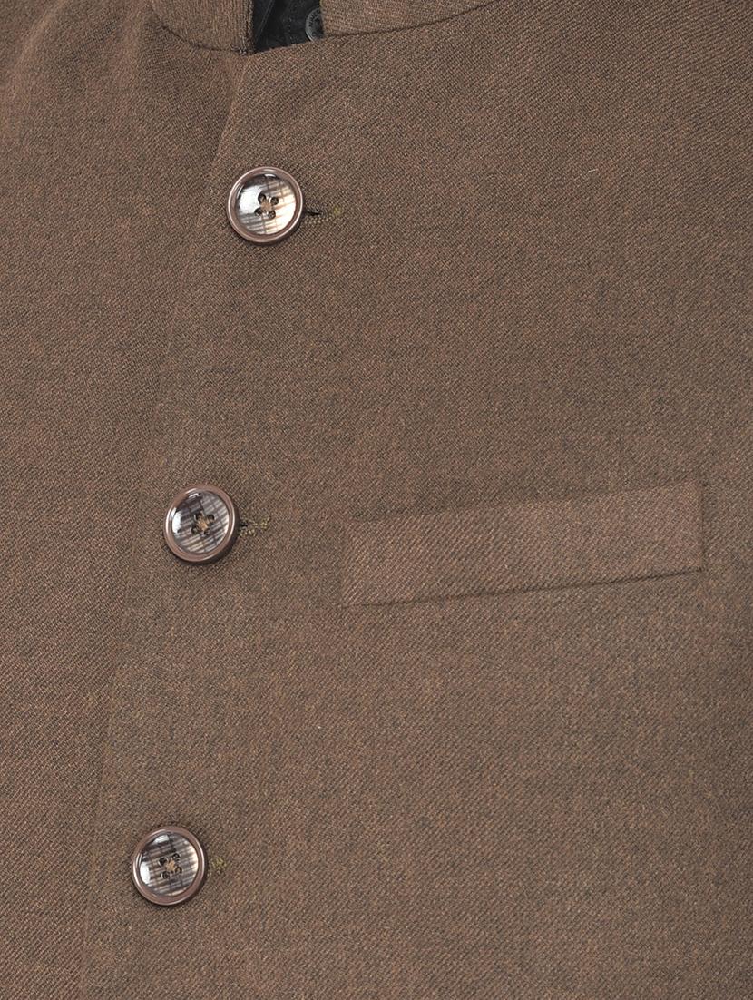 brown solid classic nehru jacket - 18178895 - Standard Image - 5