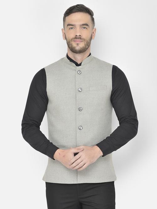 grey solid classic waist coat - 18178896 - Standard Image - 0