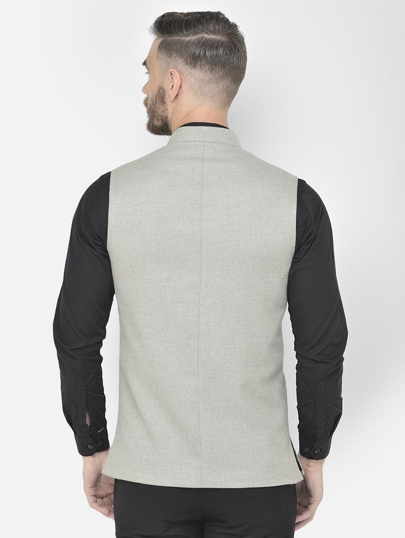 grey solid classic waist coat - 18178896 - Standard Image - 3