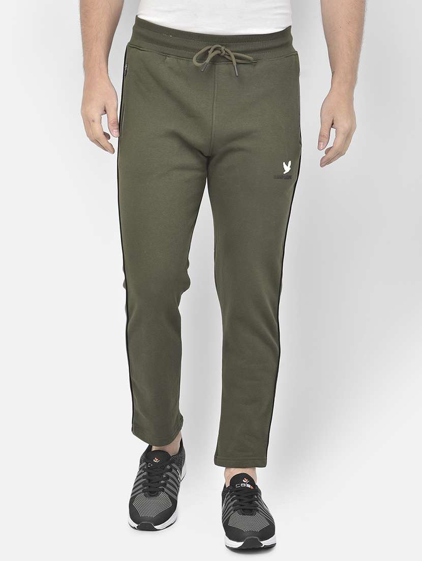 green solid full length track pant - 18178933 -  Zoom Image - 0