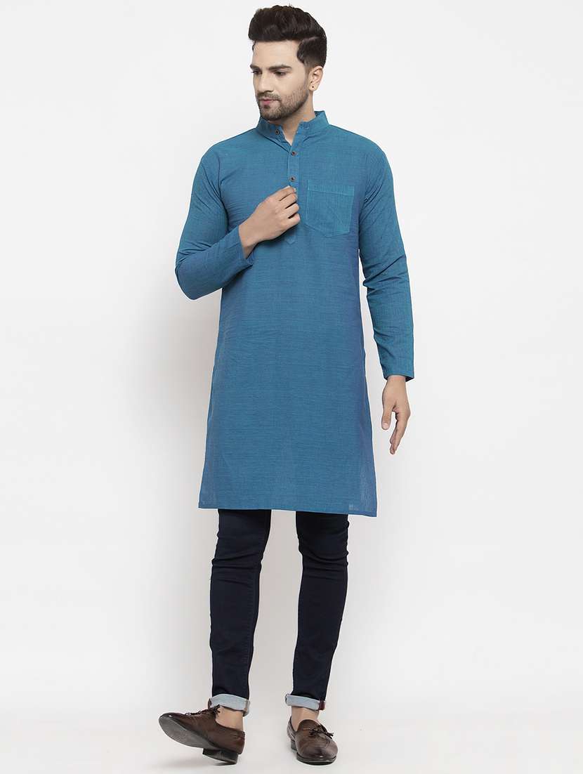 blue solid long kurtas kurta