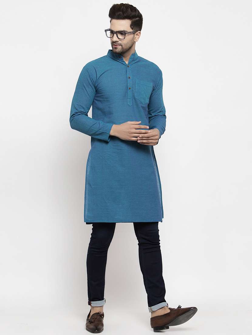 blue solid long kurtas kurta - 18179159 -  Standard Image - 3