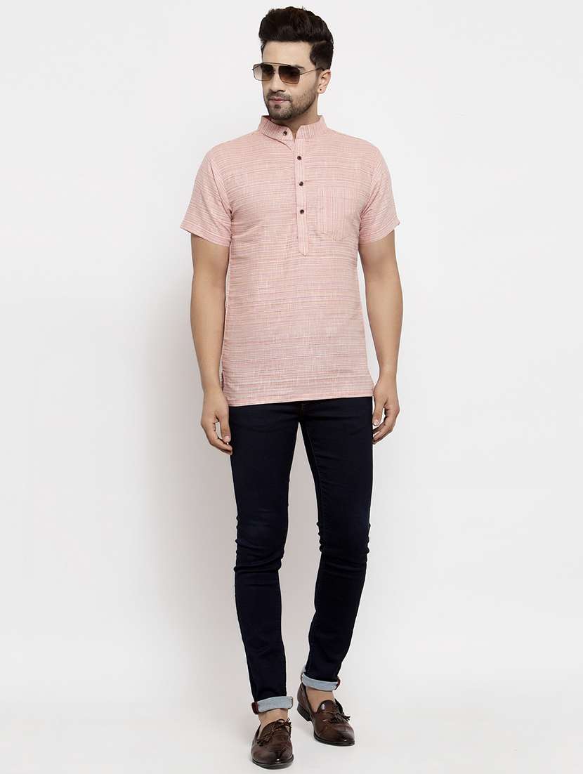pink stripe short kurta - 18179164 -  Standard Image - 3
