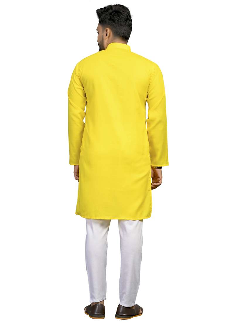 yellow silk blend kurta - 18179244 -  Standard Image - 3