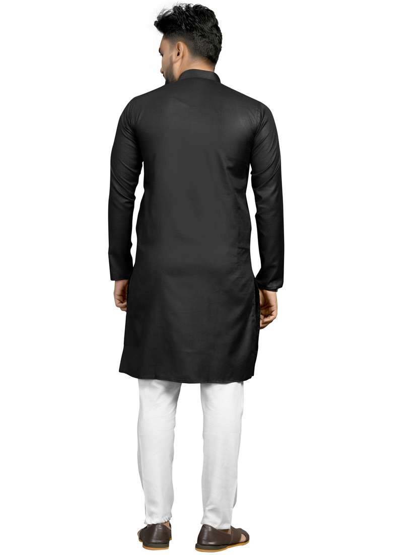 black solid kurta pyjama set  - 18179245 -  Standard Image - 3