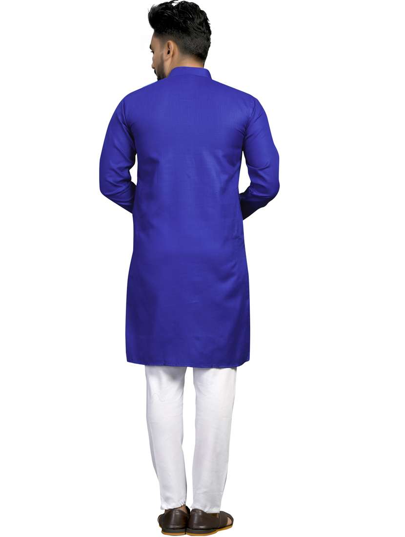 blue silk blend kurta pyjama ethnic wear set - 18179246 -  Standard Image - 3