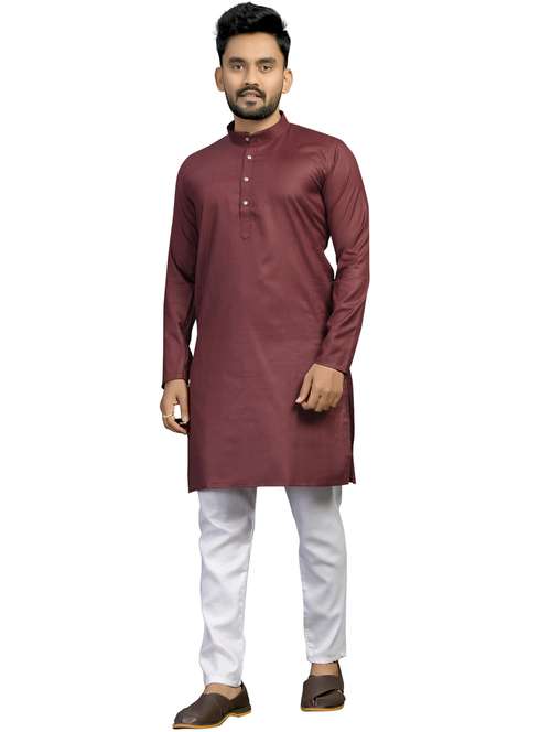 men mandarin neck solid kurta pyjama set 