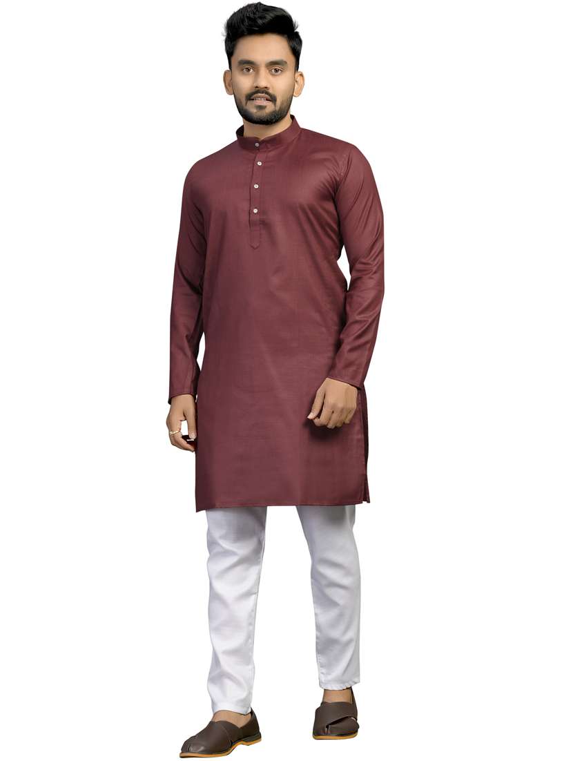 men mandarin neck solid kurta pyjama set - 18179250 - Zoom Image - 0