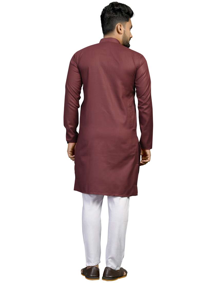 men mandarin neck solid kurta pyjama set - 18179250 - Standard Image - 3