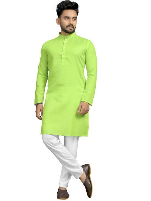 green solid mandarin neck kurta pyjama set