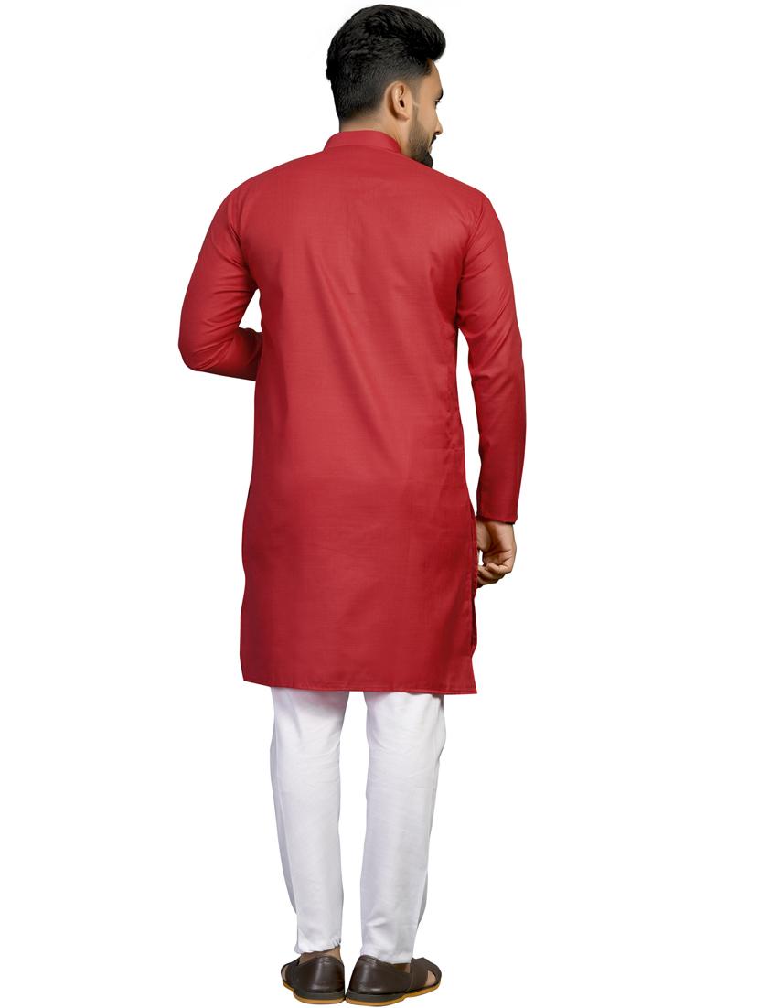 red silk blend kurta - 18179256 - Standard Image - 3