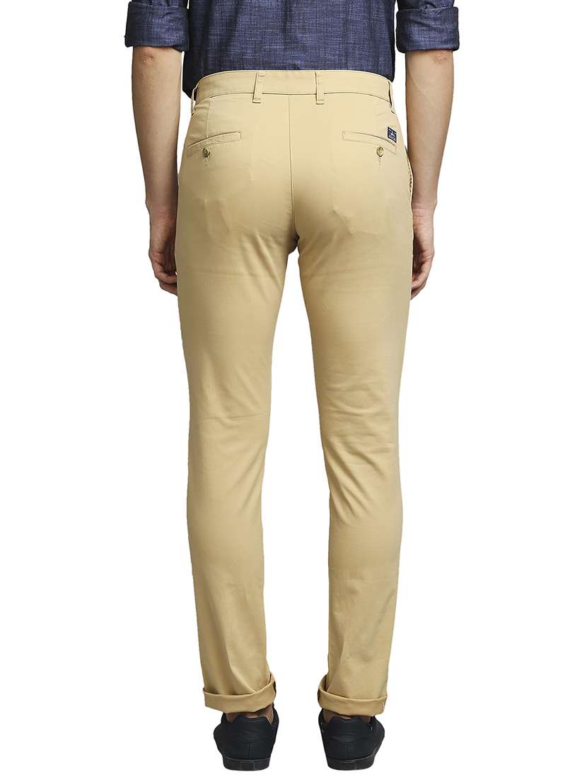 brown solid flat front casual trouser - 18180359 -  Standard Image - 3