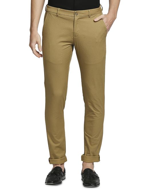 brown solid flat front casual trouser - 18180373 -  Standard Image - 0