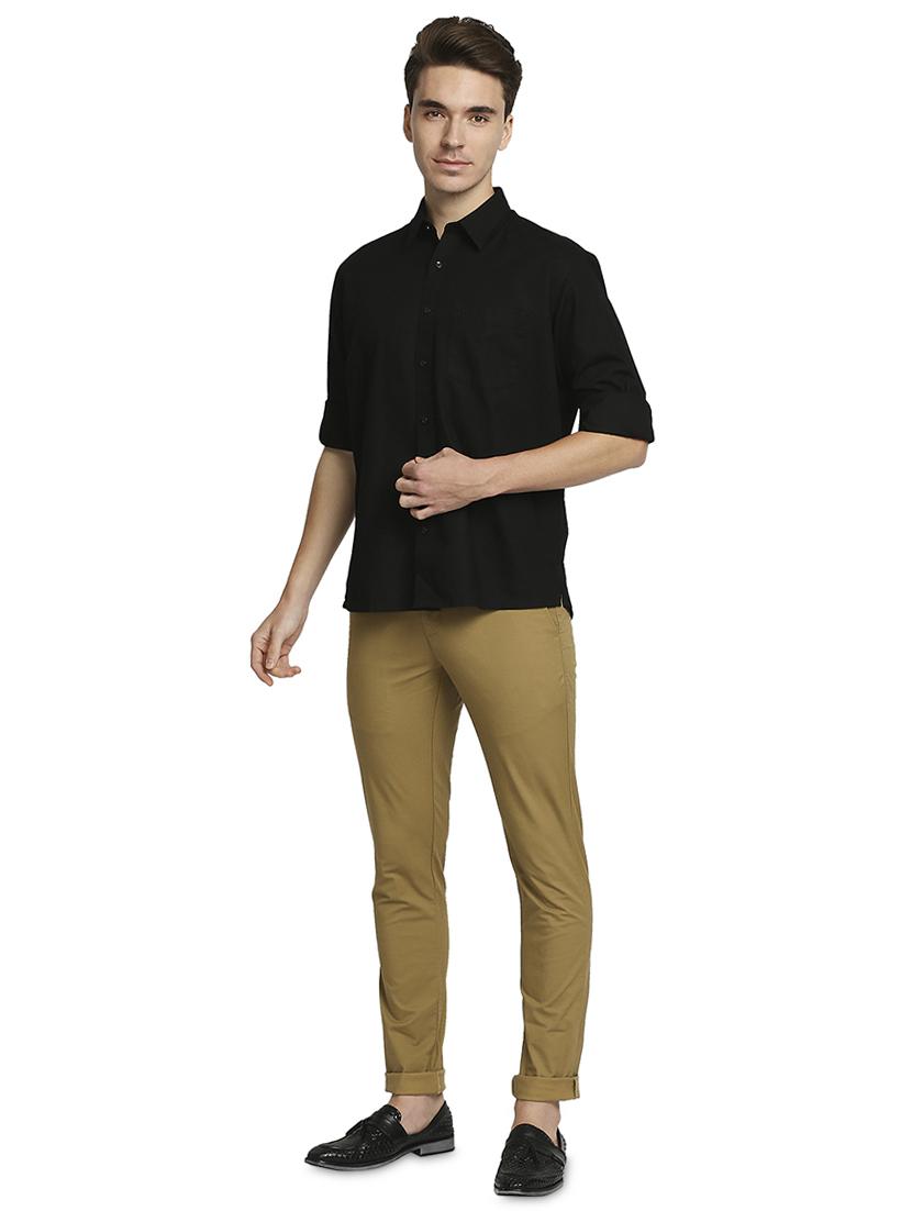 brown solid flat front casual trouser - 18180373 - Standard Image - 3