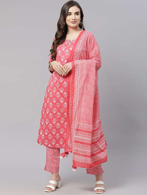 pink cotton kurta pant set - 18181373 - Standard Image - 0
