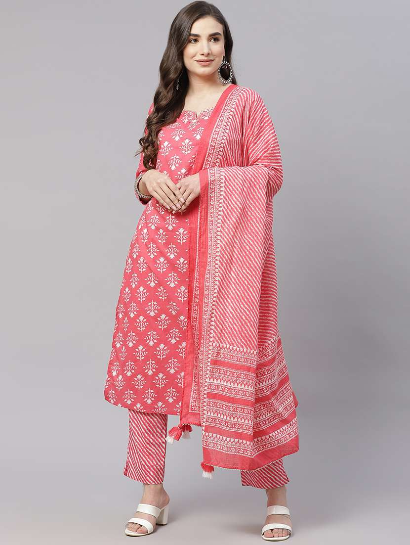 pink cotton kurta pant set - 18181373 - Zoom Image - 0