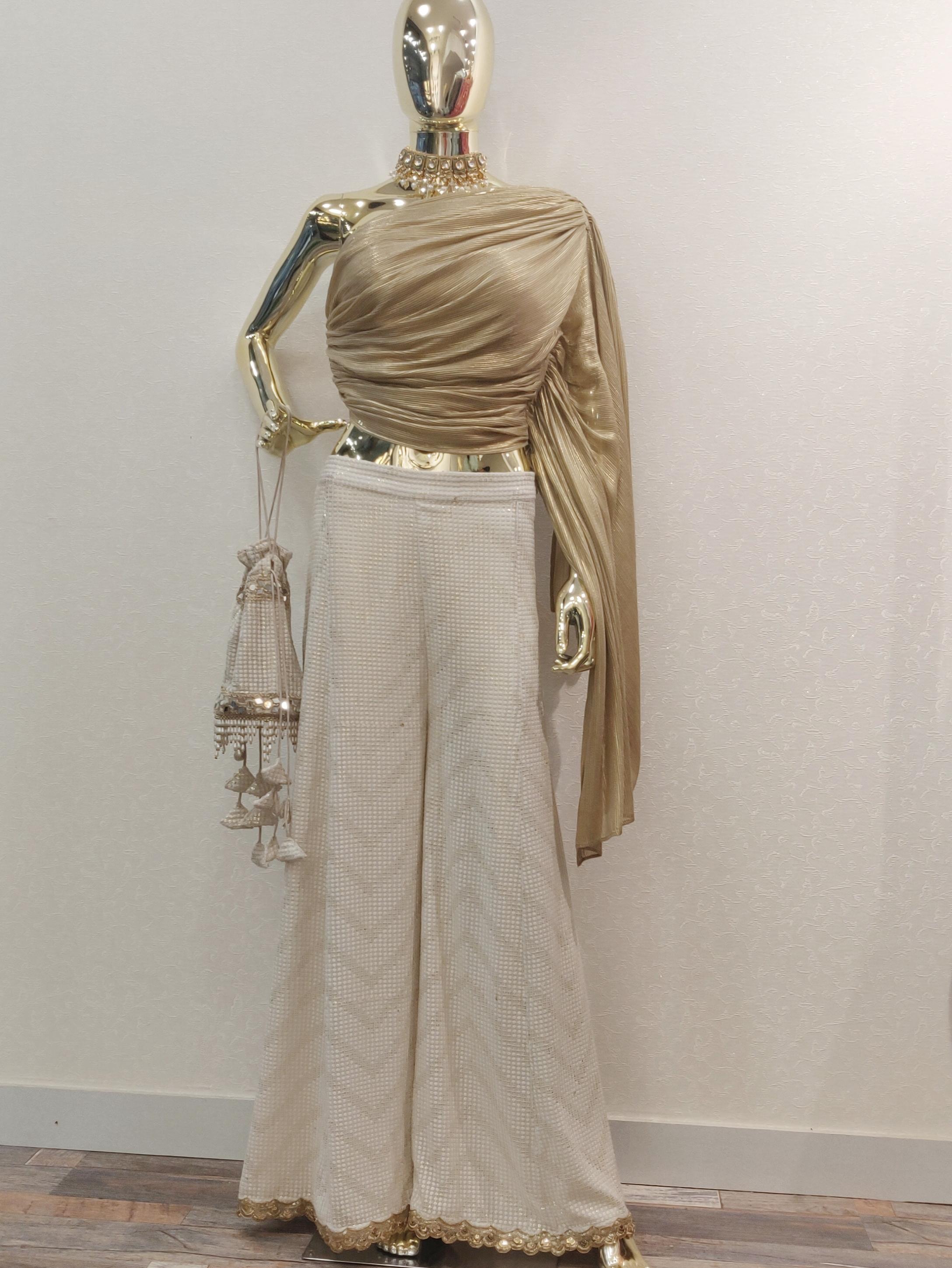 one shoulder crop top with palazzo - 18182064 - Zoom Image - 0