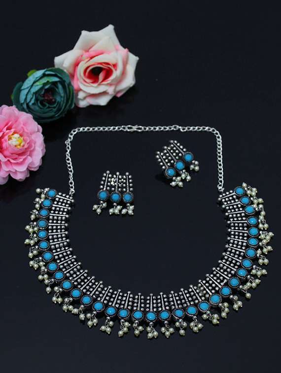 blue silver plated necklace earring set  - 18183320 -  Standard Image - 5