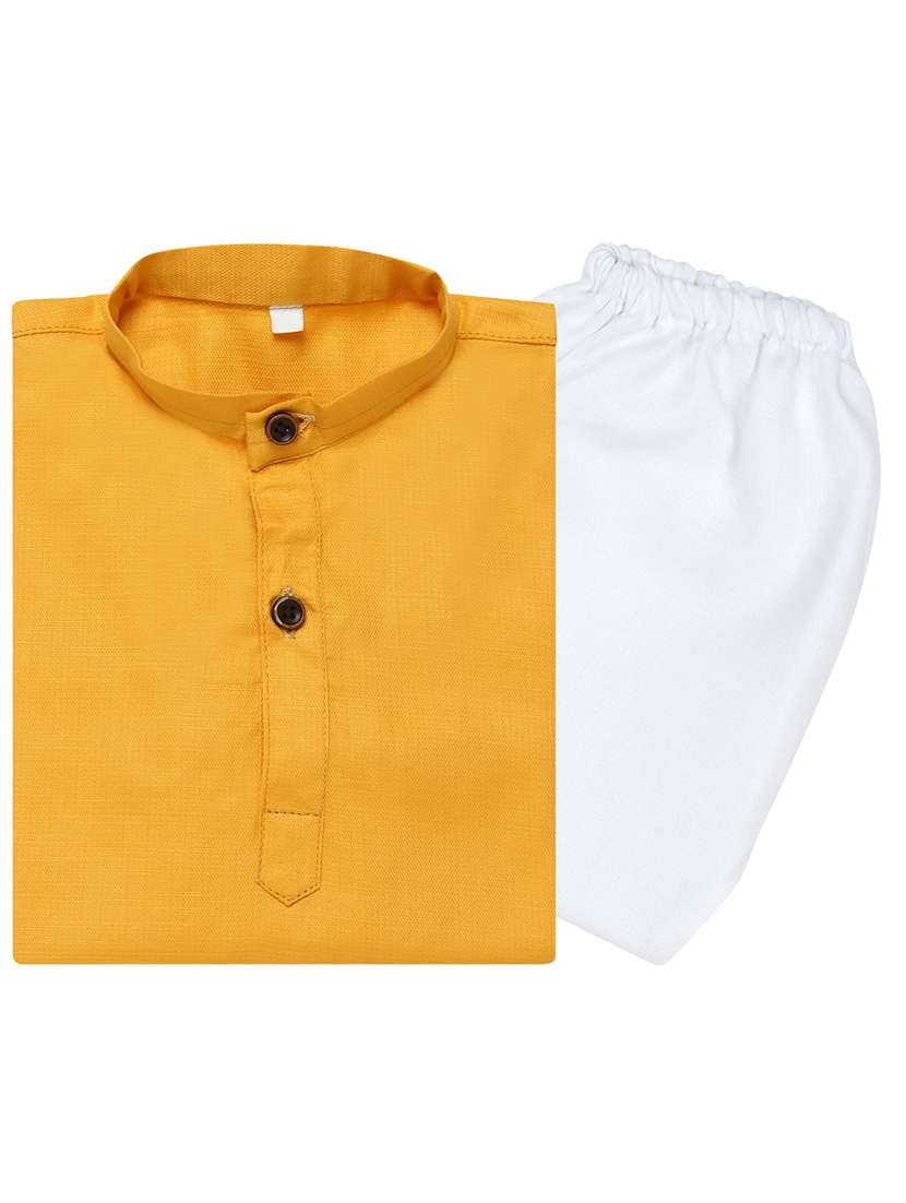 yellow solid kurta pajama set - 18184594 - Standard Image - 3